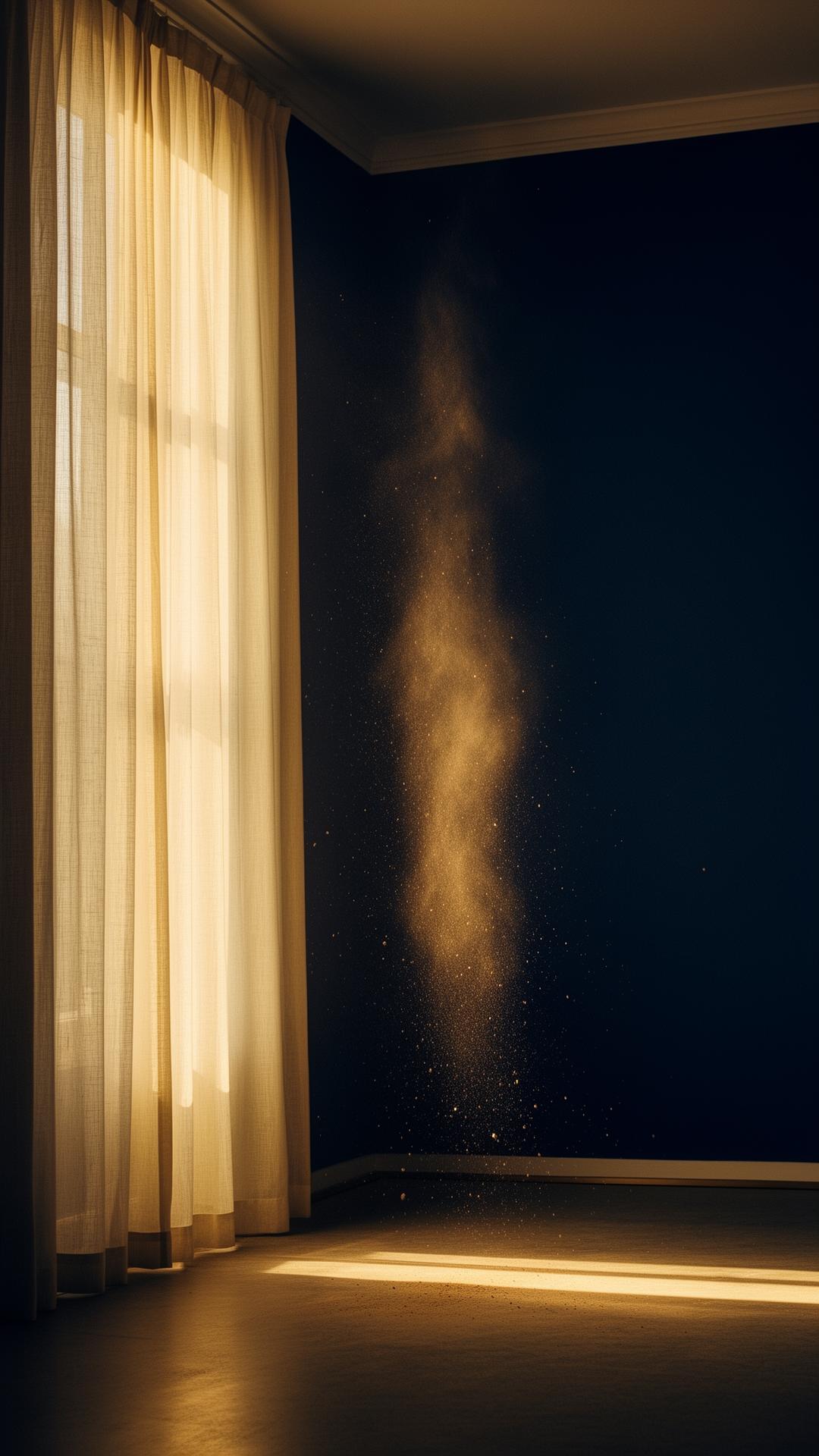 Soft morning light breaking through linen curtains into a quiet room