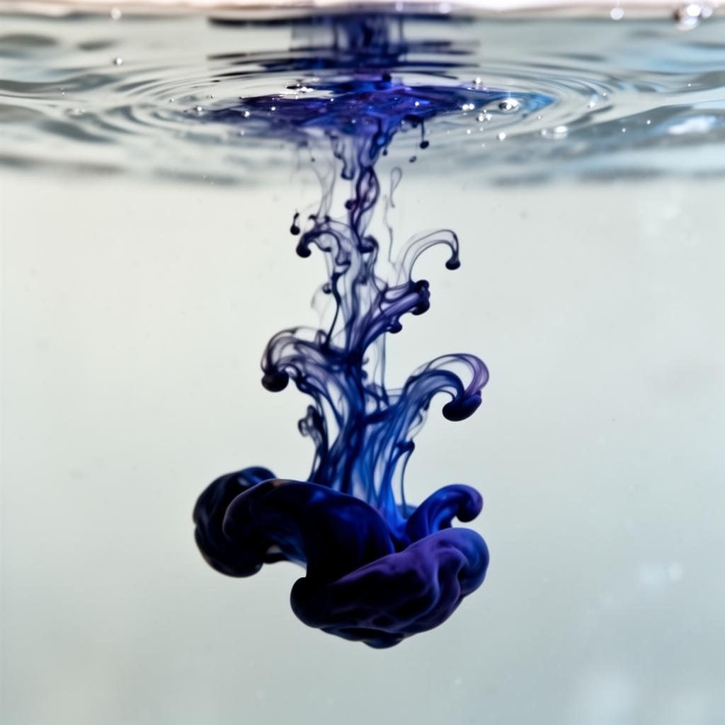 A single ripple expanding across still dark water at dusk