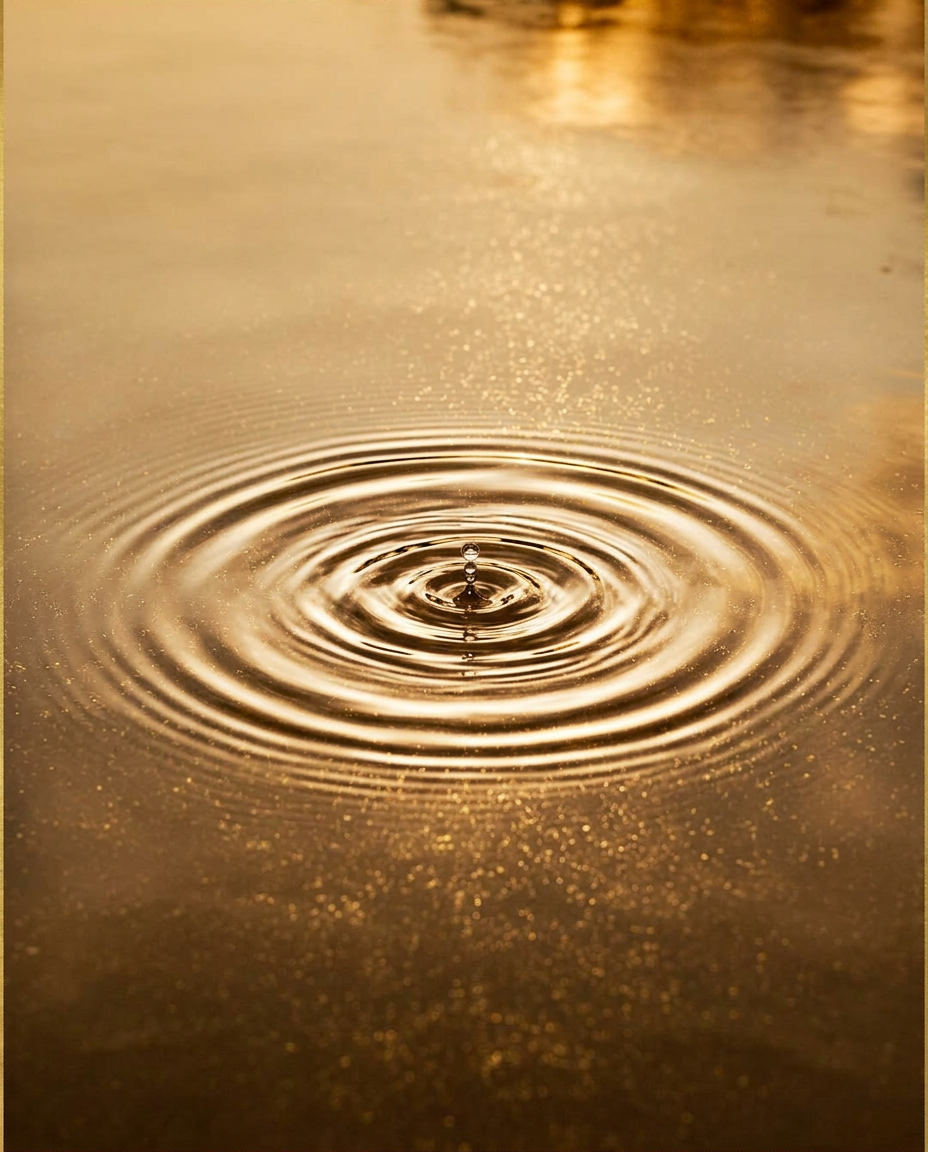 A single stone resting in still water with faint ripples spreading outward